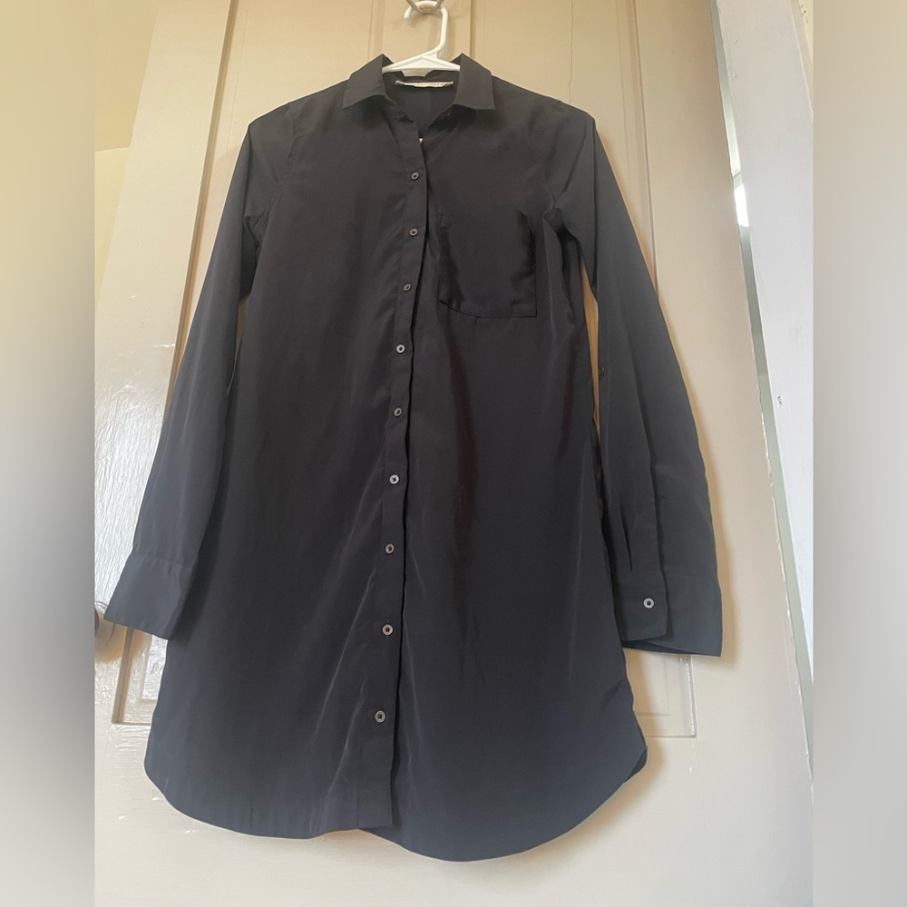 Abercrombie & Fitch Black Long Sleeve Button Up Shirt Dress Like New Sexy XS - Picture 7 of 8